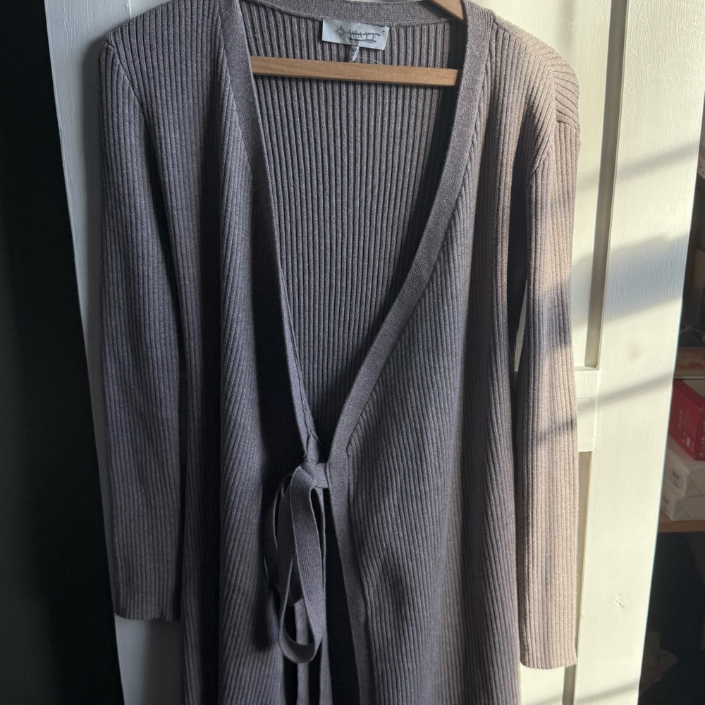 NWOT WAYF  Brown Ribbed Knit Wrap Sweater Dress Cardigan size XS
